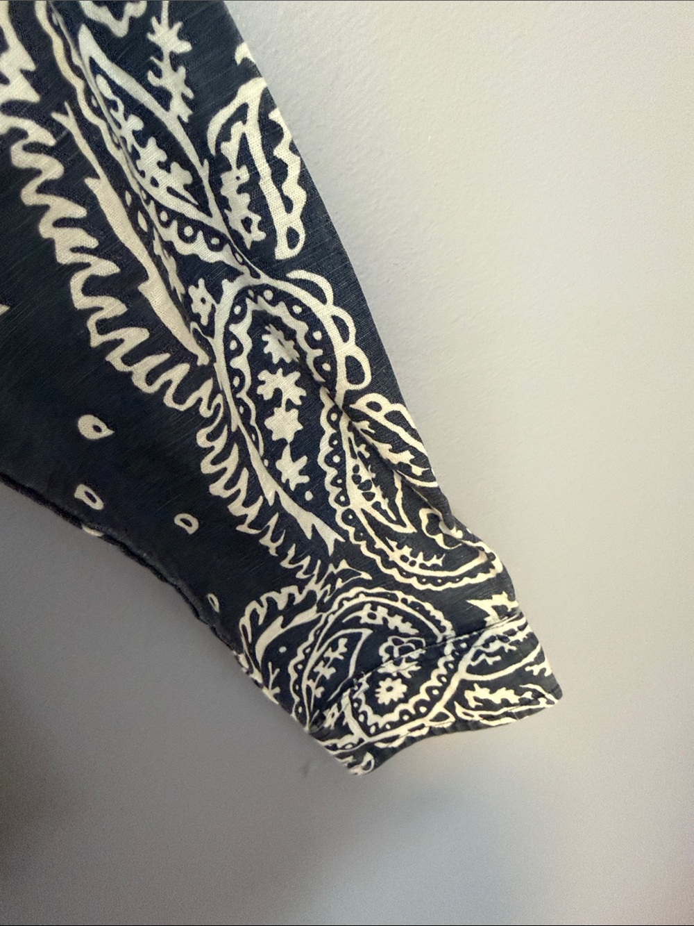 Tizzie Oversized Navy Paisley Fringe Hem Shirt Boho Linen Cotton Blend - Picture 6 of 13